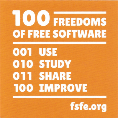 100 freedoms of free software 001 use 010 study 011 share 100 improve fsfe.org